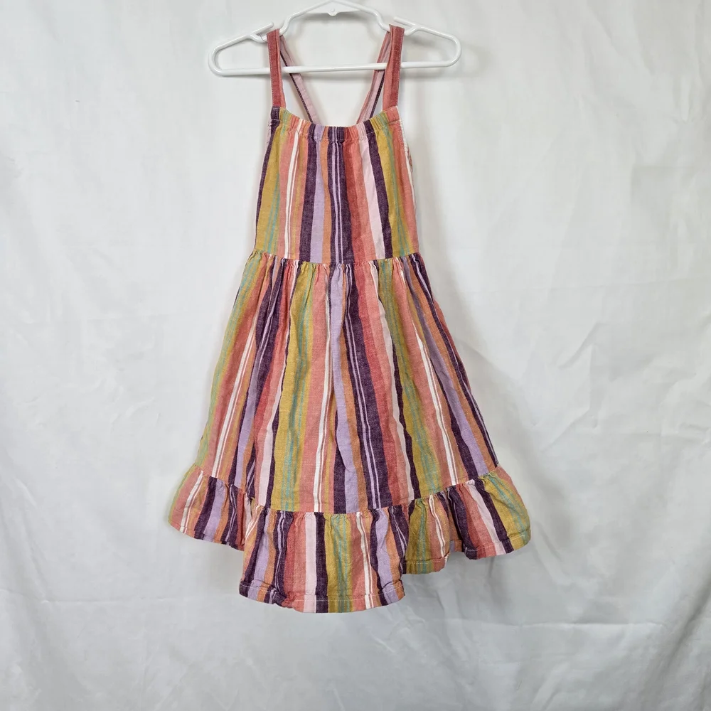 Carter's Girls Multicolor Striped Sleeveless Crisscross Linen Summer‎ Dress 4T